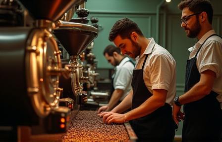 Baristas and roasters at work in Caffè Verdi's Milan roastery