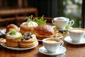 Elegant catering setup with Caffè Verdi pastries and coffee